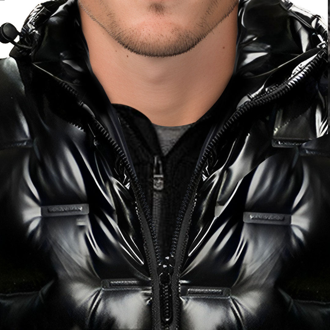 Black Winter Hooded Glossy Down Jacket