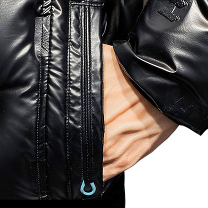 Black Winter Hooded Glossy Overcoat Long Jacket