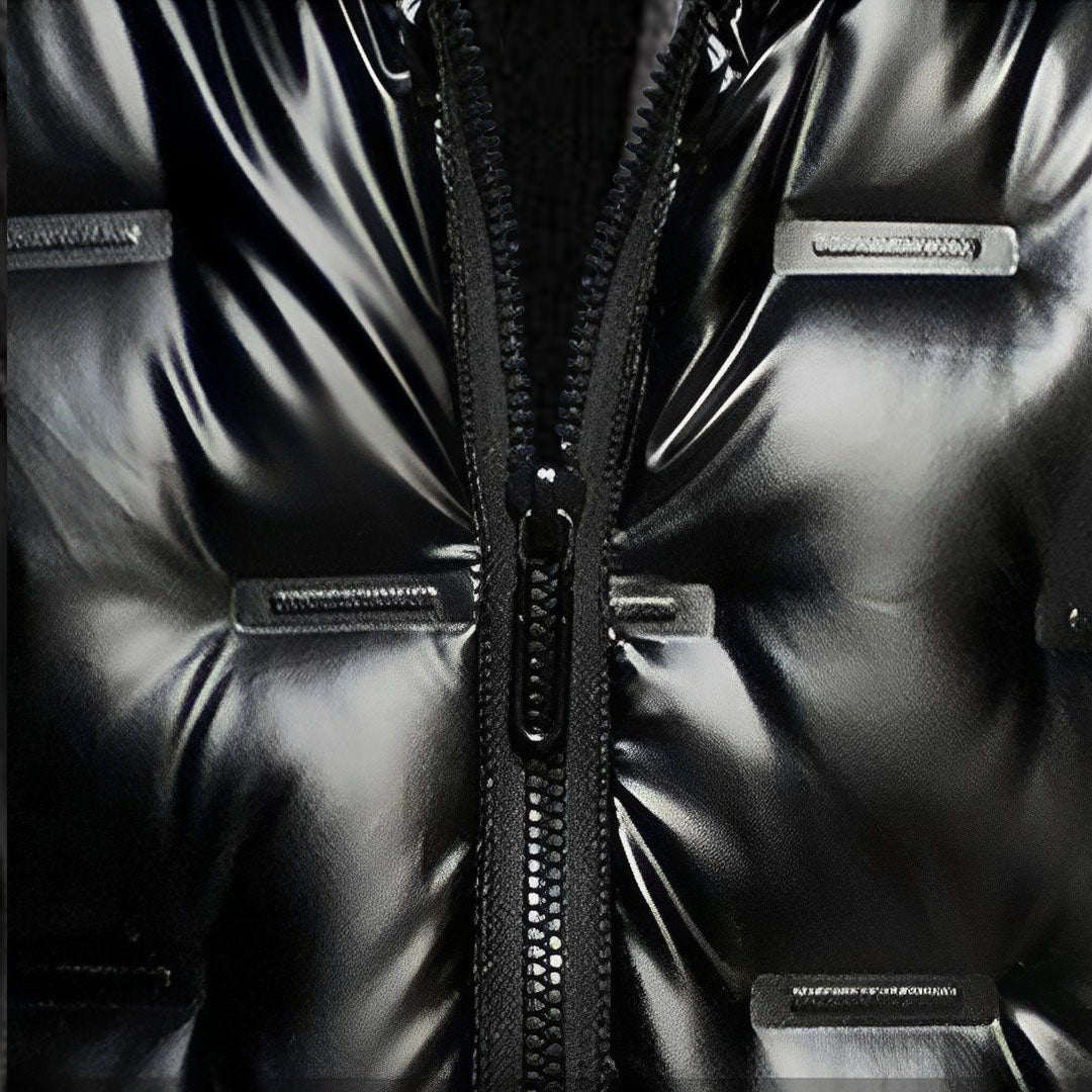 Black Winter Hooded Glossy Down Jacket