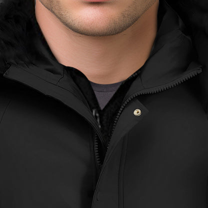 Black Winter Fur Hooded Thick Overcoat Jacket