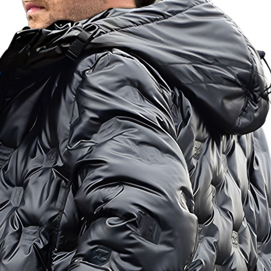 Black Winter Hooded Glossy Overcoat Long Jacket