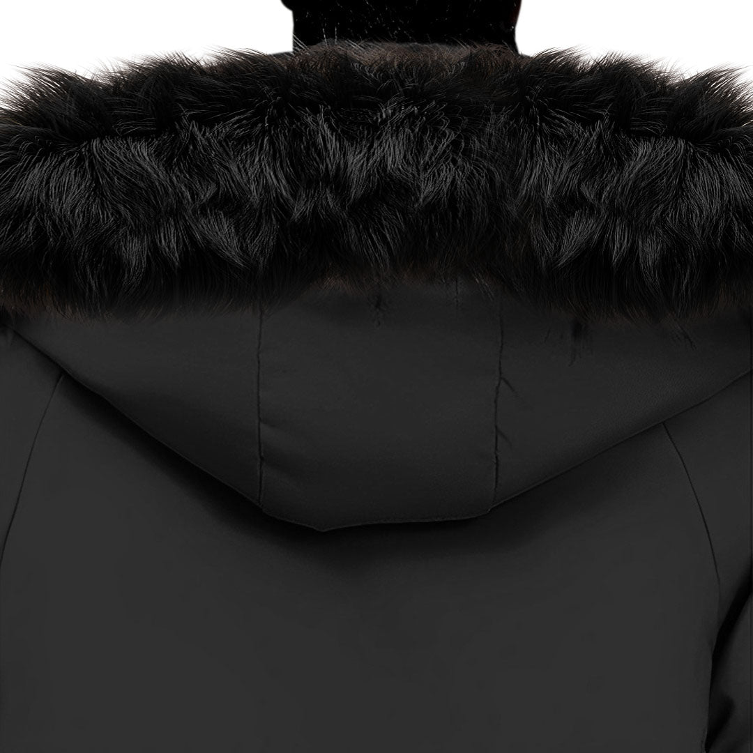 Black Winter Fur Hooded Thick Overcoat Jacket